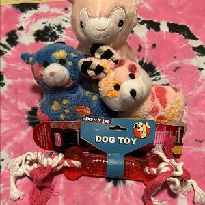 Paws-N-Claws Dog Toy Bundle - Pink, Blue, Cream Plush Set